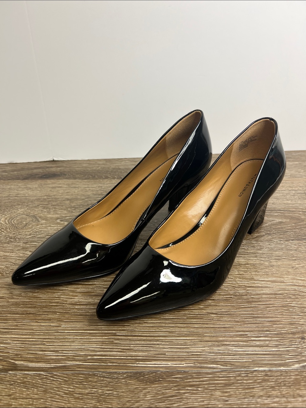 14th & Union Black Patent Pointed Toe Block Heel Pumps Size 7.5M